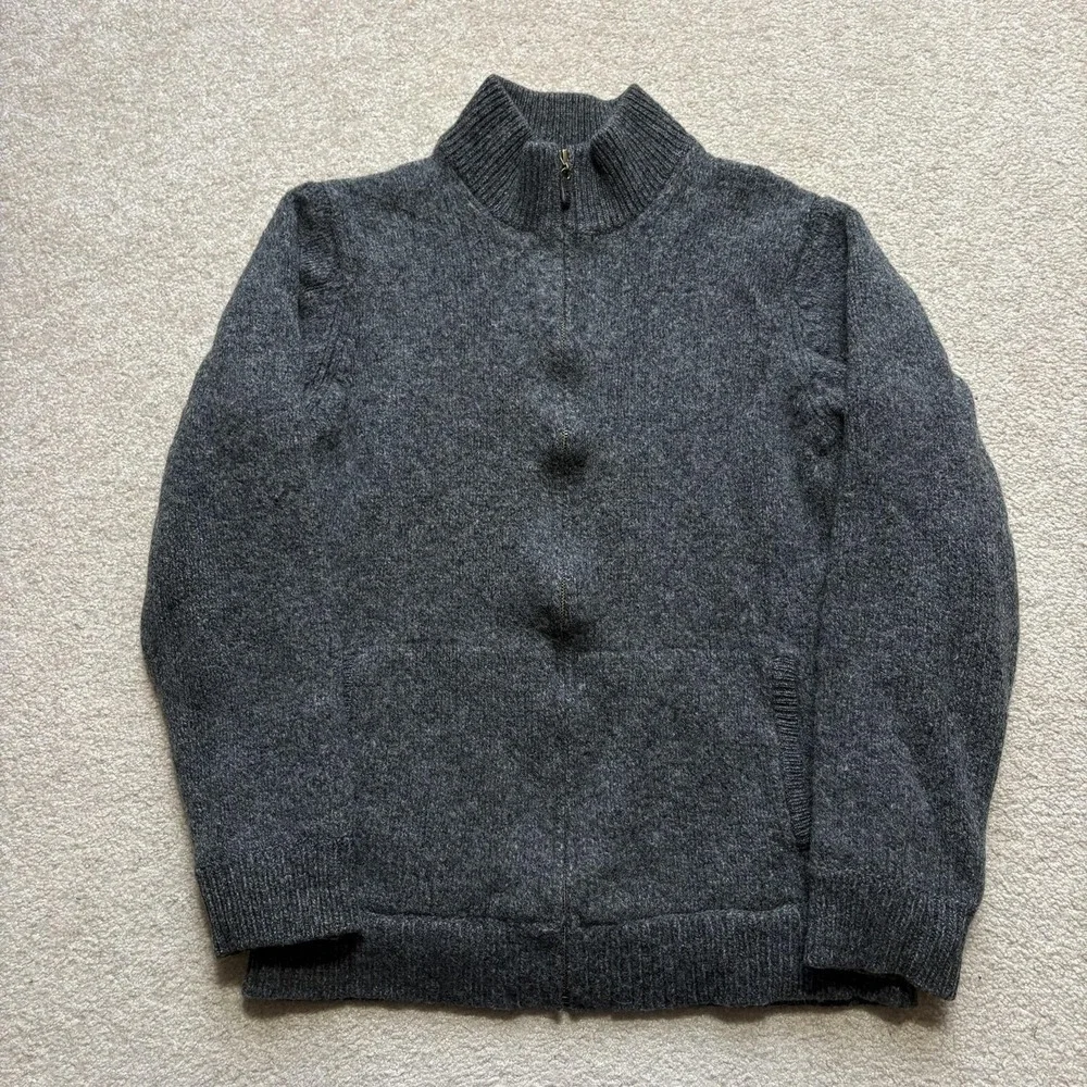 L.L.Bean Sweater LT 20x26 Gray‎ Lambswool Full Zip Mock Neck Plaid Lined Warm
